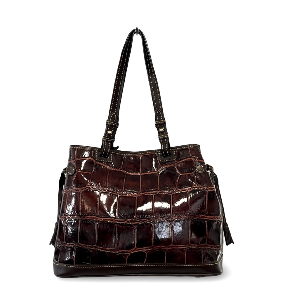Dooney & Bourke Croco Embossed Genuine Leather Double Strap Tassel Bag Satchel - Picture 6 of 14